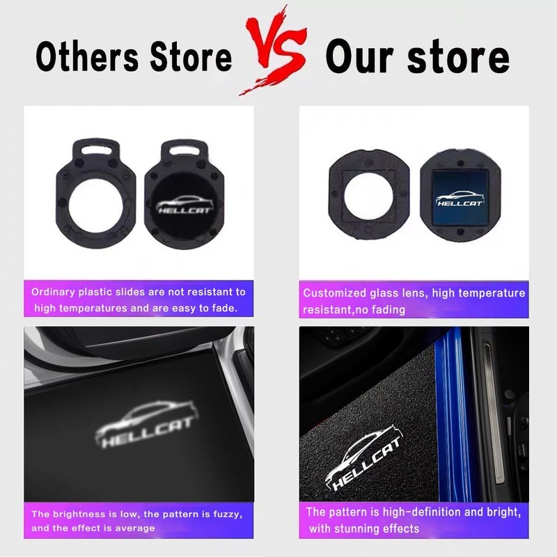 JUNMEI 2pcs Never Fade Door Light Led Logo for Dodge Charger Daytona Hellcat All Car Models Projector Ghost Shadow Puddle Courtesy Step Lights (Hellcat) - Image 2